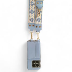 Personalized PASTEL BLUE JUTE PRINTED SLINGSHOT CANVAS  BELT WITH PHONE CASE