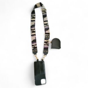 Personalized JET BLACK MILITARY PRINTED SLINGSHOT CANVAS BELT WITH PHONE CASE