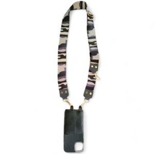 Personalized JET BLACK MILITARY PRINTED SLINGSHOT CANVAS BELT WITH PHONE CASE
