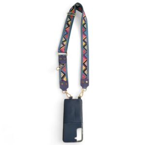 Personalized DEEP INDIGO MULTICOLOR PRINTED SLINGSHOT CANVAS BELT WITH PHONE CASE
