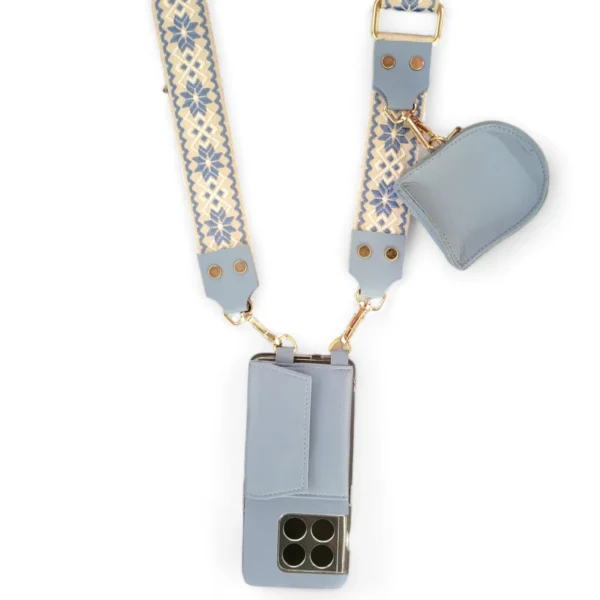 PASTEL BLUE JUTE PRINTED SLINGSHOT CANVAS BELT - Image 3