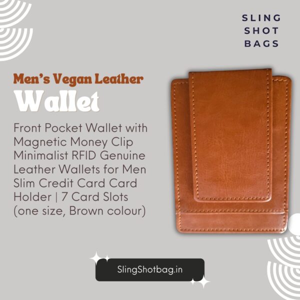Front Pocket Wallet with Magnetic Money Clip Minimalist RFID Genuine Leather Wallets for Men Slim Credit Card Card Holder | 7 Card Slots (one size, Brown colour)